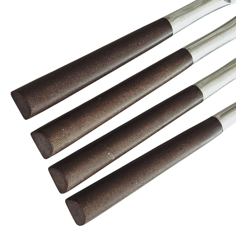 4 Woodwind Dinner Knife 8" wood-like handle vtg midcentury boho minimalist mixed - Picture 2 of 9